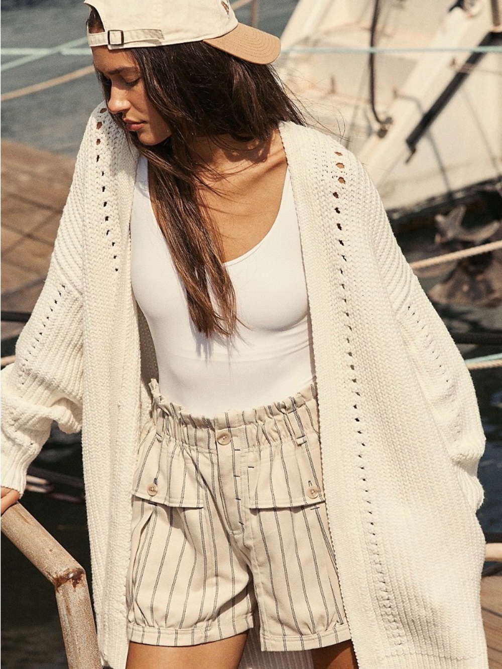 Free People Nightingale Cardi Cream Open-Knit Oversized Cardigan